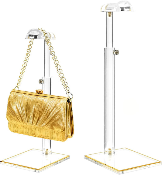 Adjustable Purse Display Stands, 2pc-9" to 16"&13"-24", Acrylic Purse Holder Stand, 8.5mm Thick Base Clear Handbag Hanging Stand for Vendor Boutique Retail Counter Display Tote Bag Clutch Jewelry