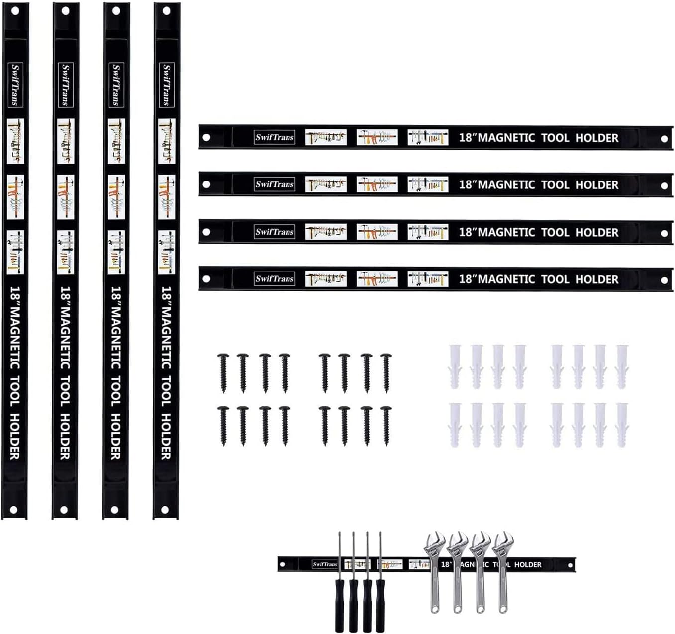 Magnetic Tool Holder 18 Inch 8 Pack Heavy Duty Magnet Tool Bar Strip Rack Wall Mount