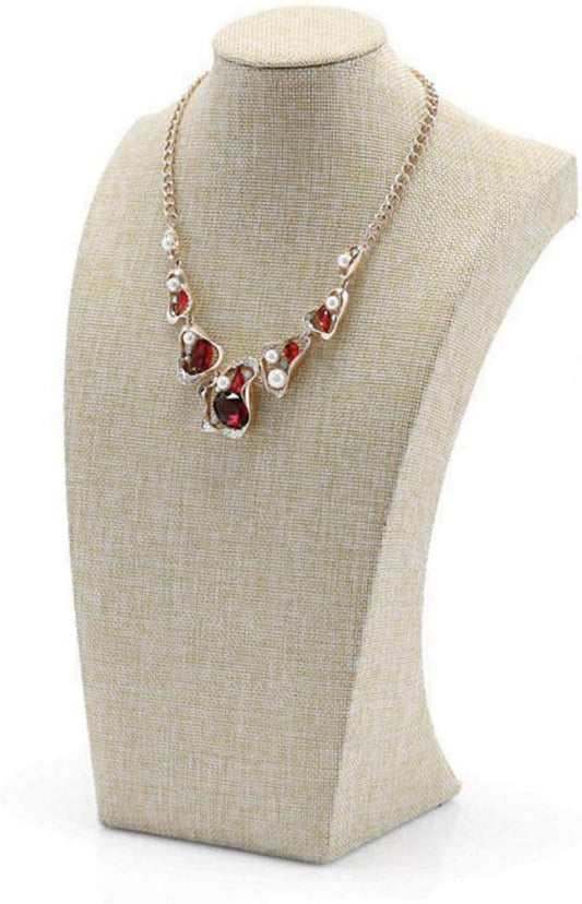 Beige Linen Necklace Display Bust - 15.7" Jewelry Holder for Necklaces, Bracelets, Figure Display Stand (40x23cm)