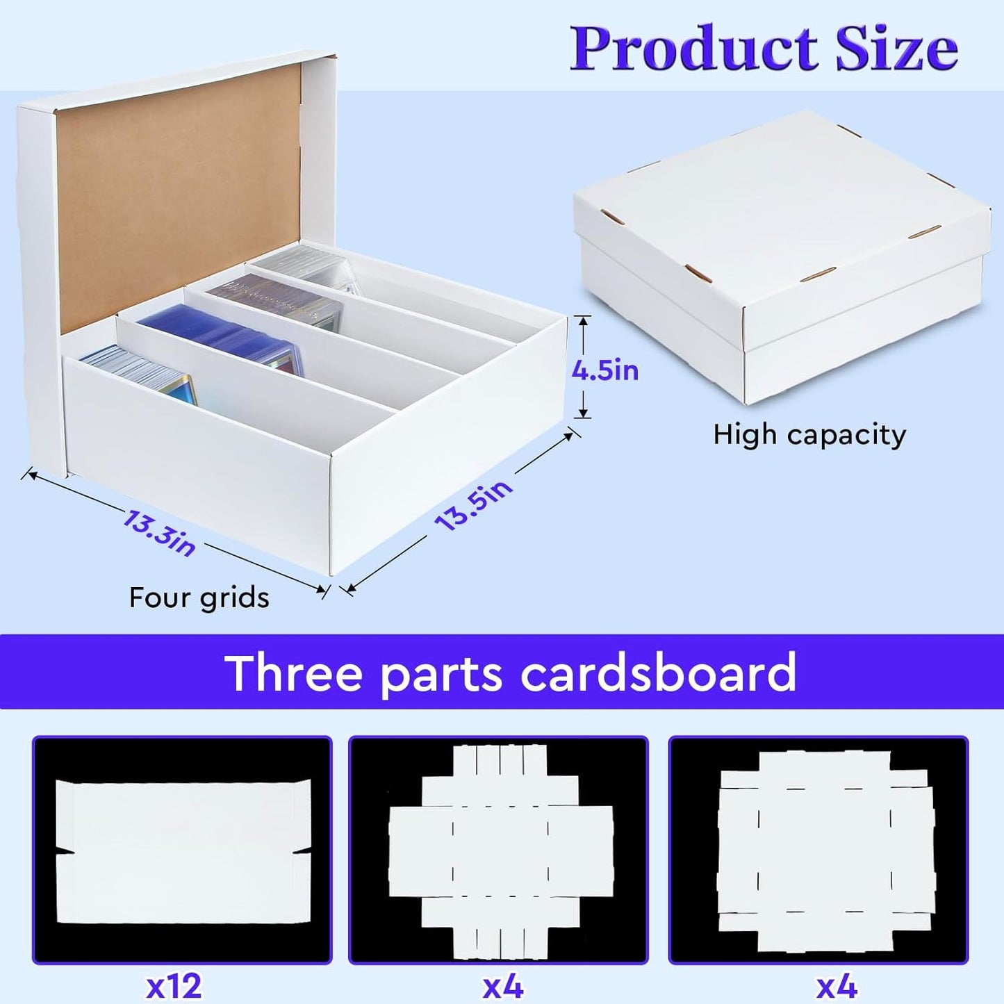 4 Pack Trading Card Storage Box - 4 Rows, Cardboard Storage Box holds 900+ Top Loaders, Graded Card Holder Organizer Case fits PSA/HGA Slabs