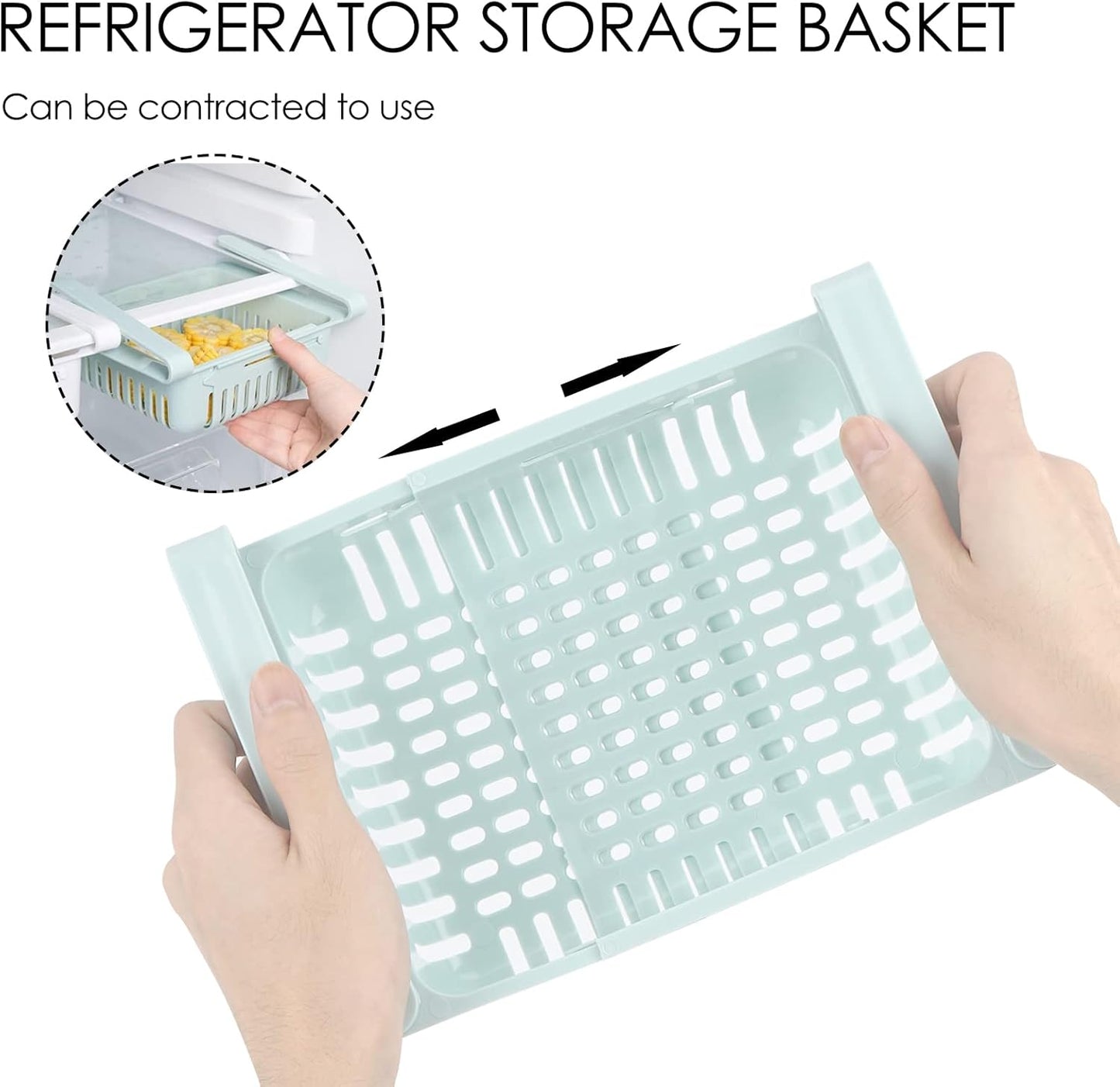 Refrigerator Drawer Organizer 2 Packs Retractable Drawer Refrigerator Storage Box, Unique Design Pull Out Storage Box, Sliding Shelves Refrigerator Hanging Organizer