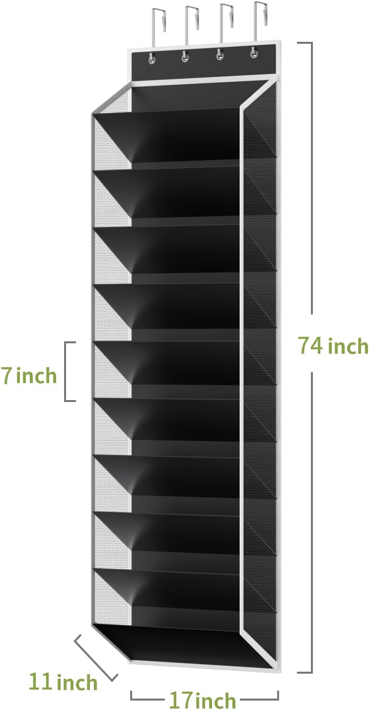 KEEPJOY 10 Tiers Mesh Over Door Shoe Organizer Storage, Hanging Shoe Holder for Door with Large Deep Pockets, Fit 20-30 Pairs Shoe Rack for Sneakers, Boots.(Black)