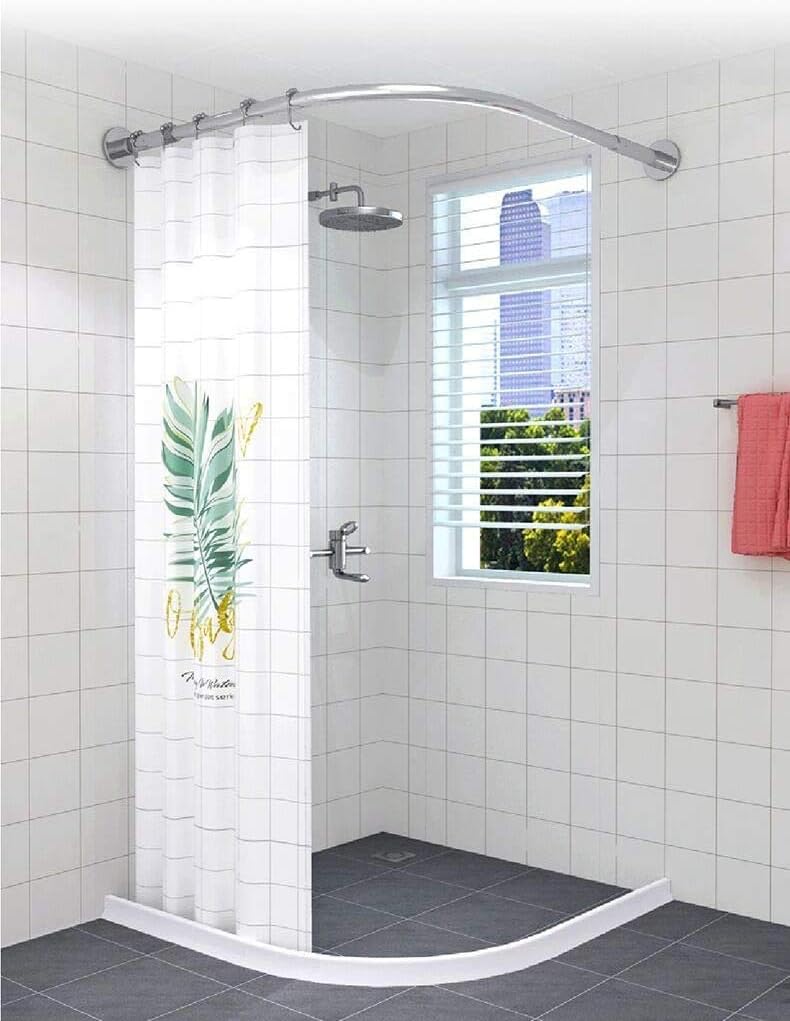 Corner Shower Curtain Rod Adjustable Stainless Steel L Shaped Rack Drill Free Install for Bathroom, Bathtub, Clothing Store (27"-39"x27"-39")