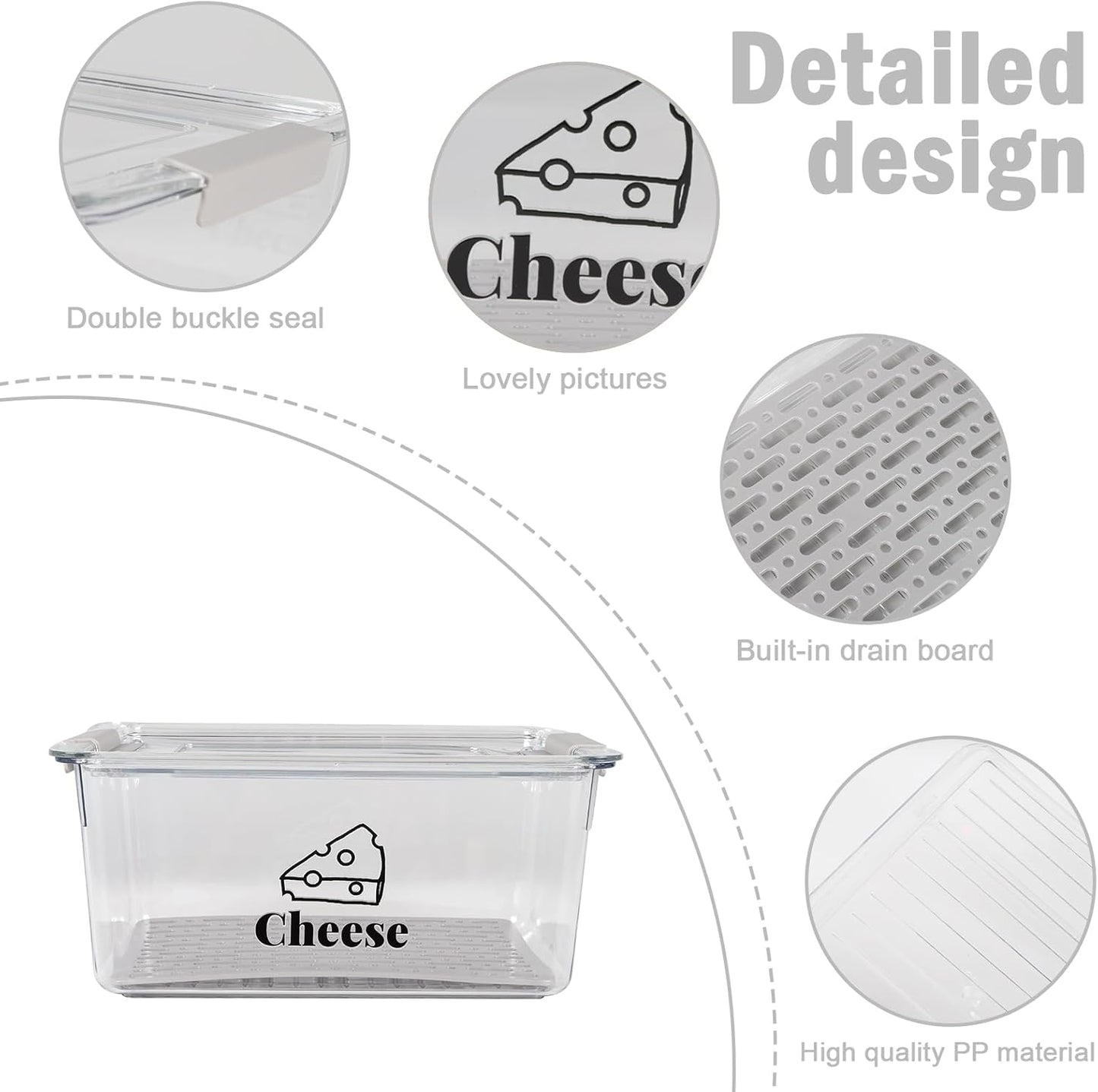 Cheese Holder Food Storage, Airtight Cheese Storage Box with Lid- Non Toxic, Lunch Meat Storage Sandwich Ham Cheeses Salami Sliced Turkey for Refrigerator to Keep Food Fresh,Clear-1Pack