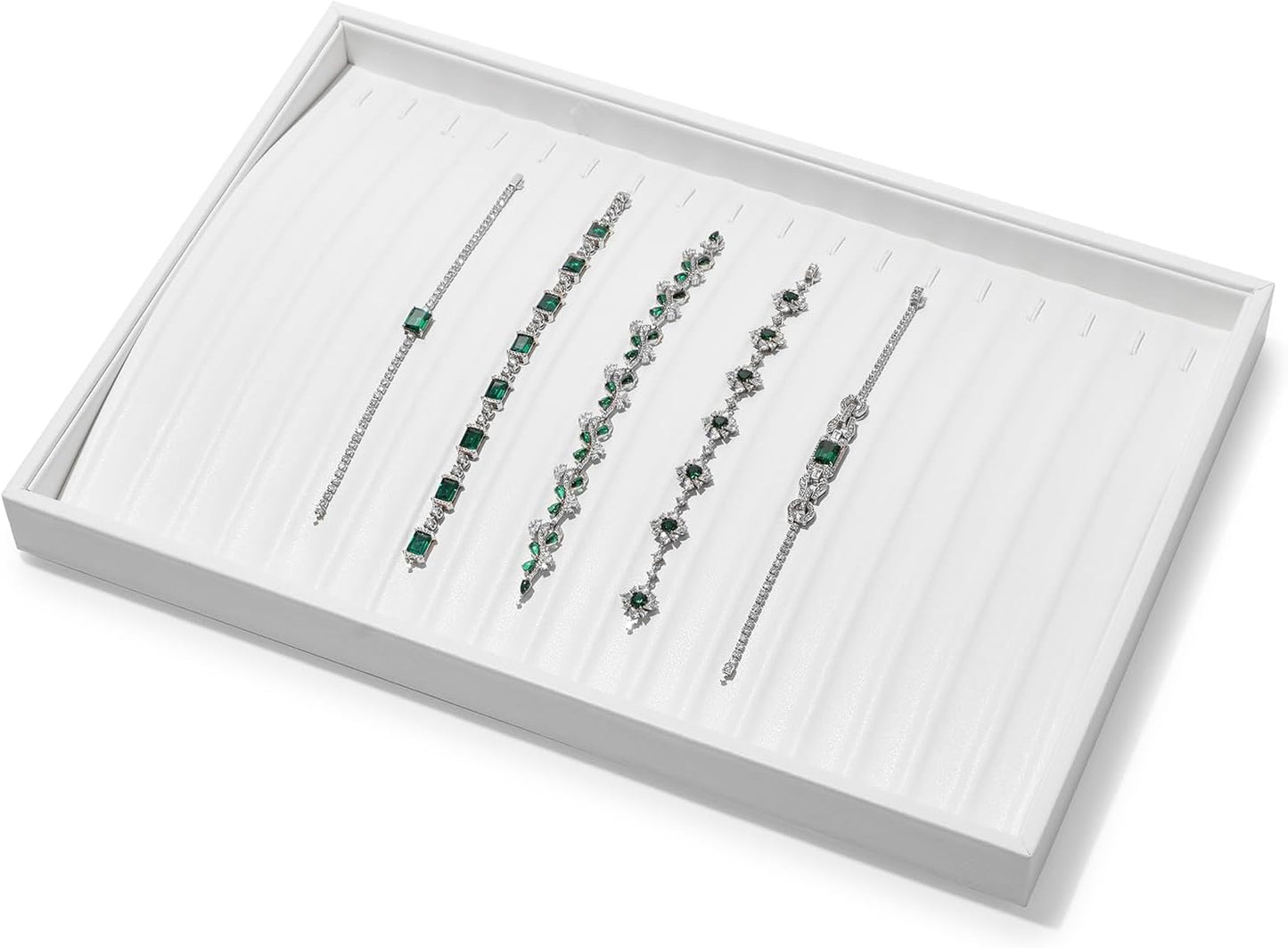 White PU Leather Jewelry Display Tray for Long Chain Pendant Necklace Organizer Display Showcase Jewelry Storage Tray