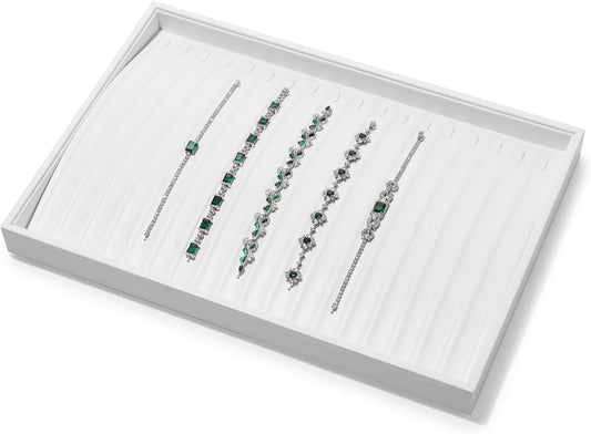 White PU Leather Jewelry Display Tray for Long Chain Pendant Necklace Organizer Display Showcase Jewelry Storage Tray