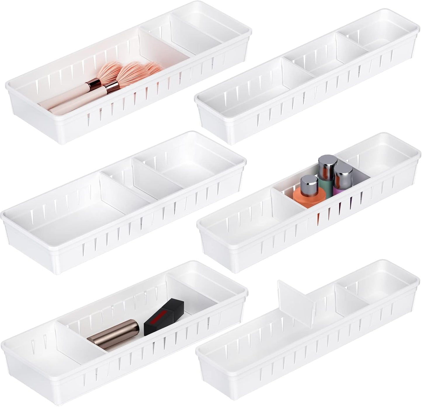 6 PCS Desk Drawer Organizer, Bathroom Drawer Organizer Trays with Dividers Adjustable, Makeup Organizer Bins for Vanity Clothes Junk Kitchen Utensil