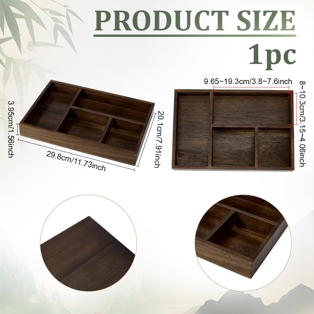 PH PandaHall 5 Grids Wooden Tea Bag Organizer Tea Storage Tray Sugar Packet Holder Condiment Storage Containers Sweeteners Candy Organizer Box for Coffee Station Kitchen Countertop Office Supplies
