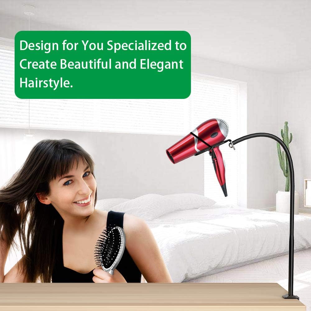 LUEXBOX Hands Free Blow Dryer Holder, Stainless Steel Hair Dryer Stand Clamp Mount for Countertop, Adjustable Hair Dryer Holder for Dog Grooming Table Arm with Clamp (Black)