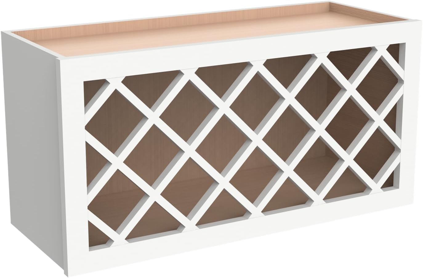 Solid Wood RTA Wine Bottle Rack Wall Cabinet with Lattice Panels - Wine Storage for Bar, Pantry, Cellar - Mocha (Origami White, 30'W 12'D 15'H)