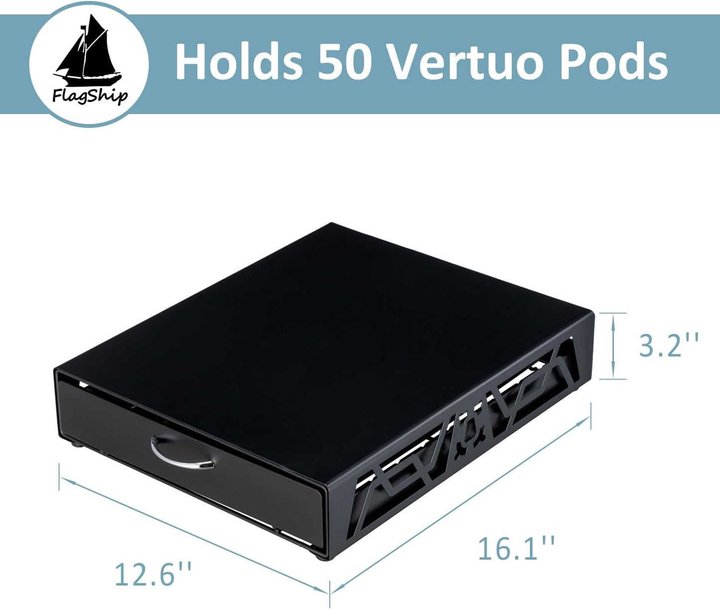 FlagShip Vertuo Pod Storage - Modern Black Metal Coffee Capsule Organizer & Space-Saving Pod Holder for Coffee Machines, Spacious 50 Vertuo Pods Capacity