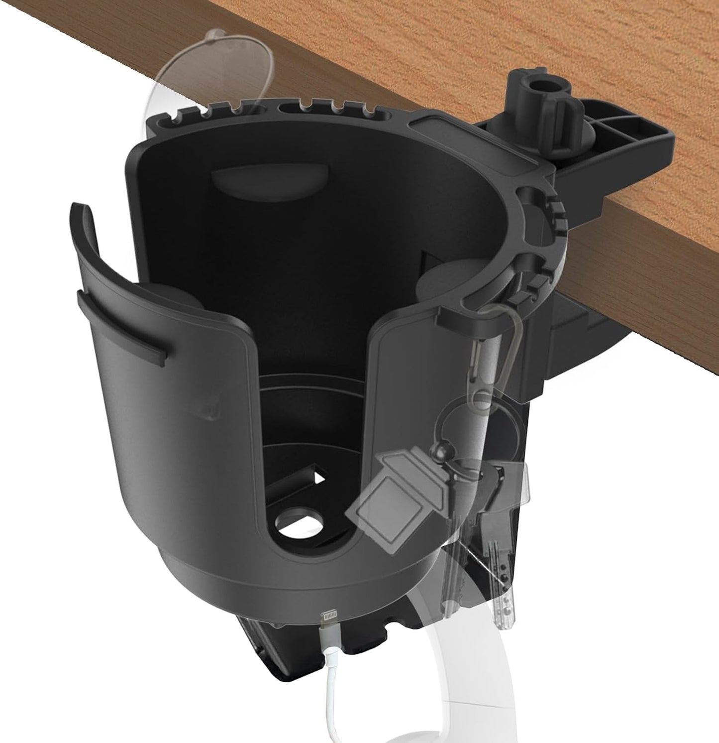 2-in-1 Upgraded Desk Cup Holder, Anti-Spill Table Cup Holder for Water Bottles, Wheelchairs, Workstations, Gaming Desk Accessories. (Black, Large)