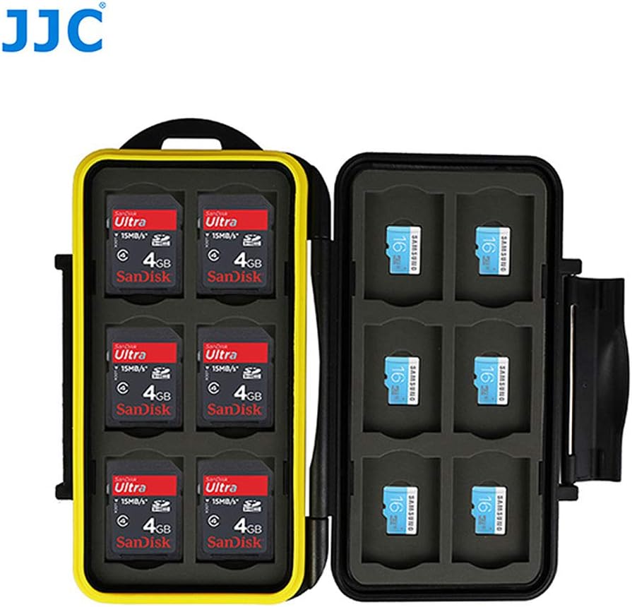 JJC MC-SDMSD24 Ruggard SD Card Case, Micro SD Card Case, Water-Resistant Case for SD Micro SD Cards, Rubber Sealed Ergonomic Locking Easy Carrying Memory Card Case Fits 12 SD 12 Micro SD Cards