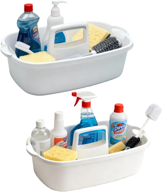 2 Pack Large Cleaning Caddy Portable Shower Basket Supply Organizer with Handle,Plastic Bucket Tool Storage,for Bathroom,Bedroom,Kitchen,Under Sink Storage (White)