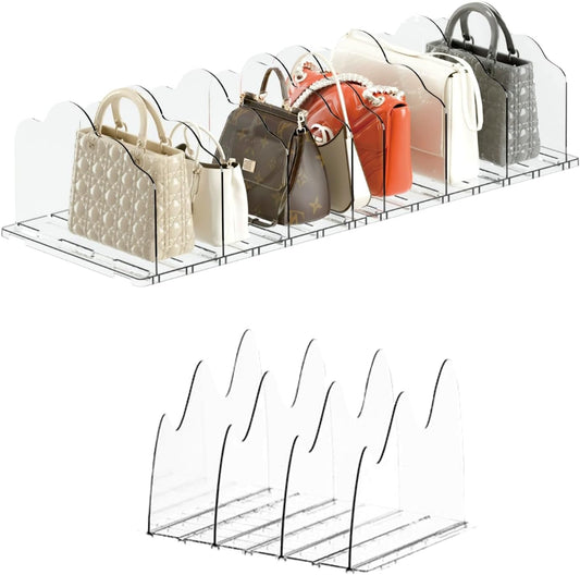 Adjustable Acrylic Purse Organizer for Closet Shelf – Clear Handbag Storage Divider, Pocketbook Rack, Clutch Holder, Purse Shelf Organizer for Women’s Closet Organization