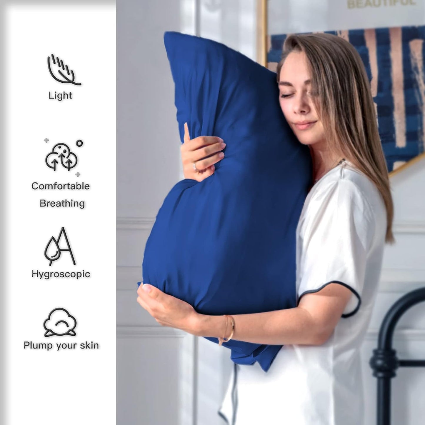 Silk Pillowcase for Hair and Skin,Soft,Breathable and Sliky 100% Standard Size Pillow Cases Set of 2,Both Sides Natural Mulberry Silk Pillowcases with Hidden Zipper(Standard Size 20"X 26",2pcs)