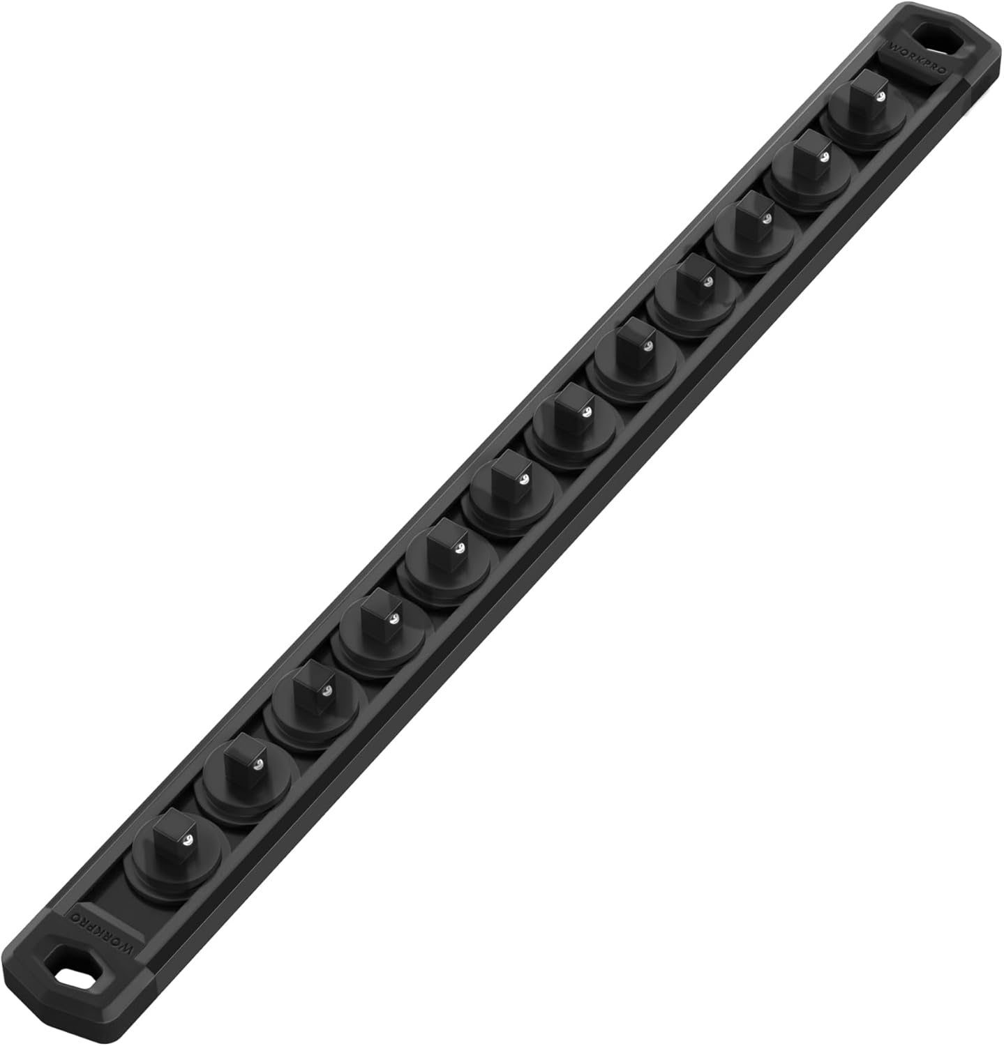 WORKPRO Magnetic Socket Organizer, 1/4-Inch Drive Aluminum Alloy Socket Rail, Heavy Duty Socket Holder, Socket Rack Kit 1/4-Inch x 12 Clips Black (Socket not Included)