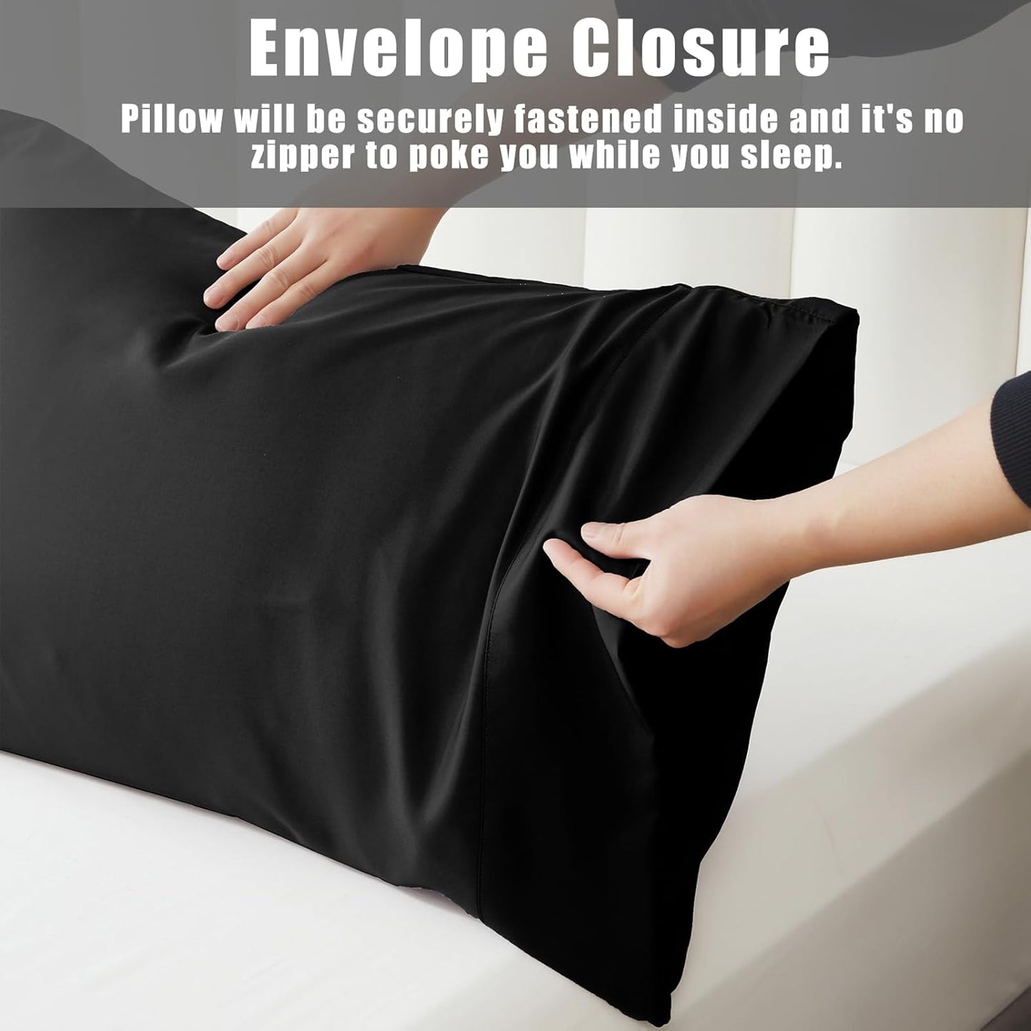 TELUS Black Pillow Cases Standard Size 2 Pack, Bamboo Rayon Cooling Pillowcases with Envelope Closure, Cool Breathable Pillow Case for Hot Sleepers & Night Sweats, 20x26 inches