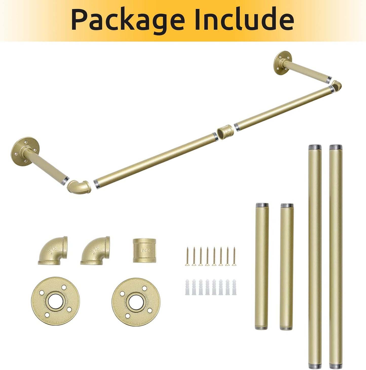 36 inch Gold Industrial Pipe Clothes Rack,Pipe Garment Rack Hanging Rod Bar for Closet Storage,Laundry Room Up to Max Load 135lbs