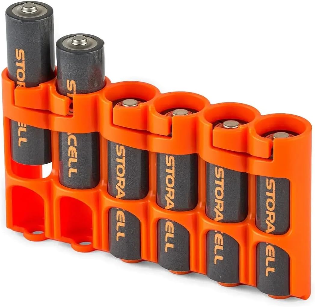 Storacell AA Battery Storage Caddy (2 Pack), Orange, Holds 6 AA Batteries (Not Included), The Original Battery Caddy, Made in The USA