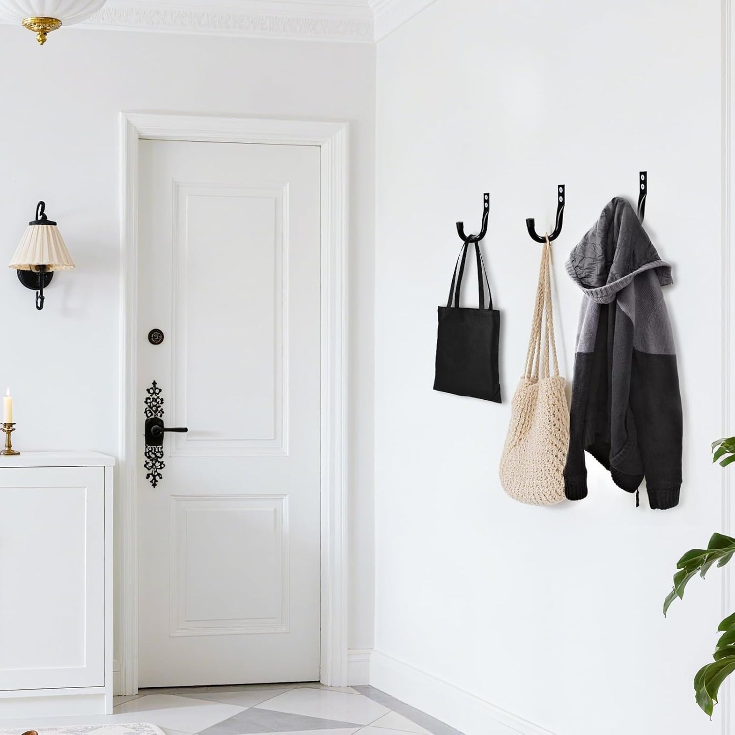 KURUI Metal Wall Hooks for Hanging Heavy Duty, 6Pcs Garage Organization and Storage Hook for Extension Cord Tool Coat Backpack Bag, Large Utility J Hooks, Black Wall Mount Hanges for Outdoor Indoor