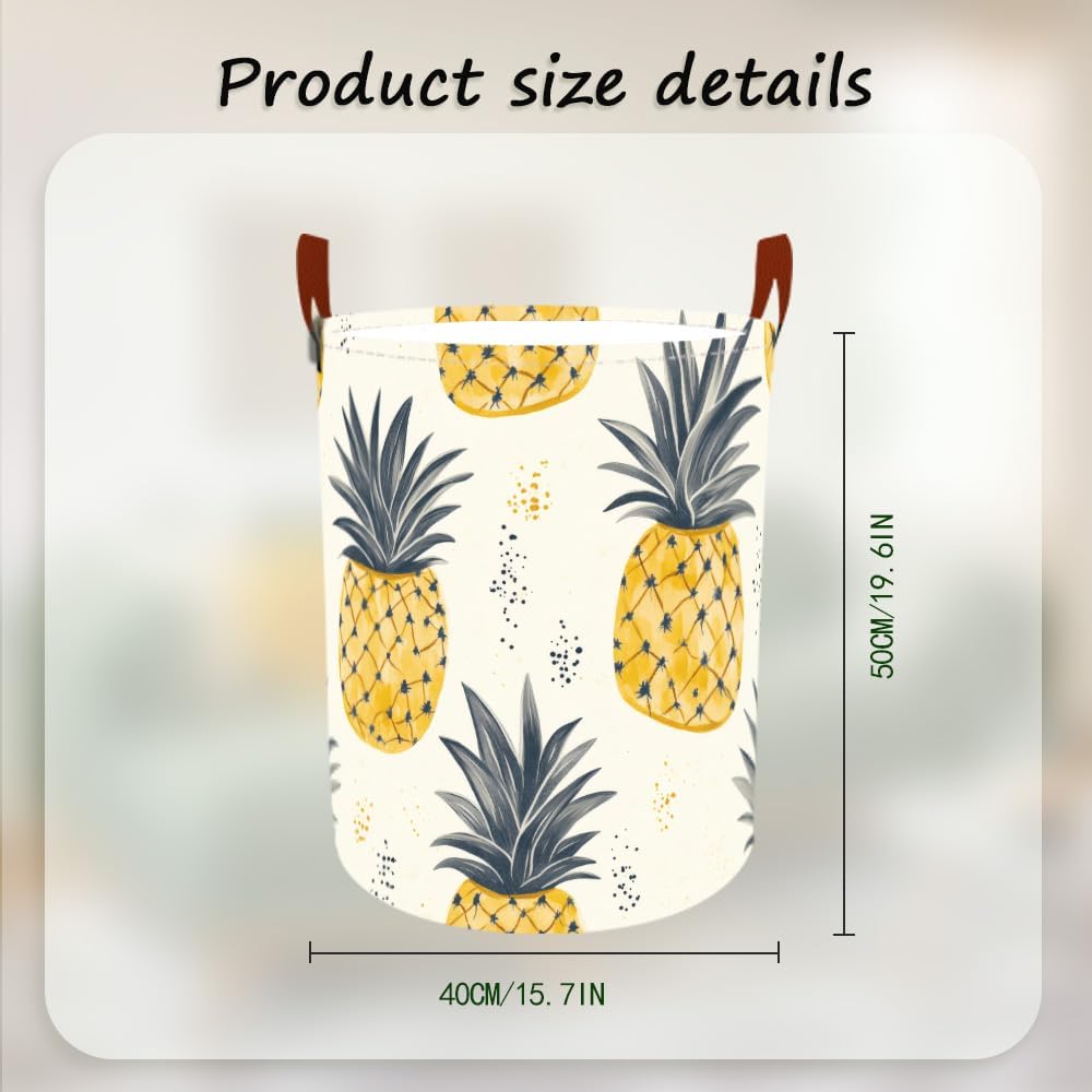 Laundry Baskets 15.7x19.7 Inch Pineapple Tropical Design Collapsible Laundry Hamper with Handles Oxford Fabric Clothes Storage Bin Foldable Dirty Clothes Organizer for Bedroom Bathroom Dorm