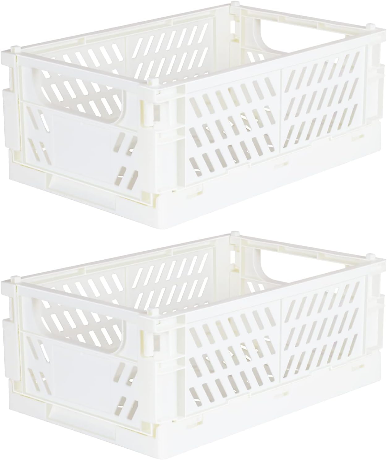 Tixill 2-Pack Mini Foldable Plastic Baskets for Organizing and Storage, Collapsible Storage Crate for Home Kitchen Bedroom Bathroom Office (9.8x6.5x3.8, White)