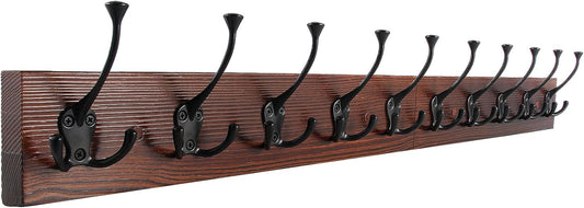 IBosins 34'' Coat Rack Wall Mount with 10 Decorative Tri-Hooks, Heavy Duty Wood Coat Hanger, Rustic Coat Hooks Rail for Entryway Living Room Coat Scarf Bag Towel Hat