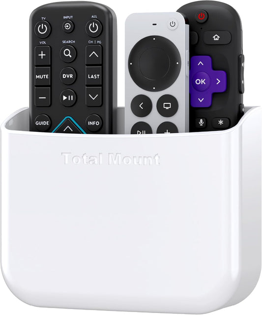 TotalMount Hole-Free Remote Holder – Eliminates Need to Drill Holes in Your Wall (for 2 or 3 Remote Controls – White – Quantity 1)