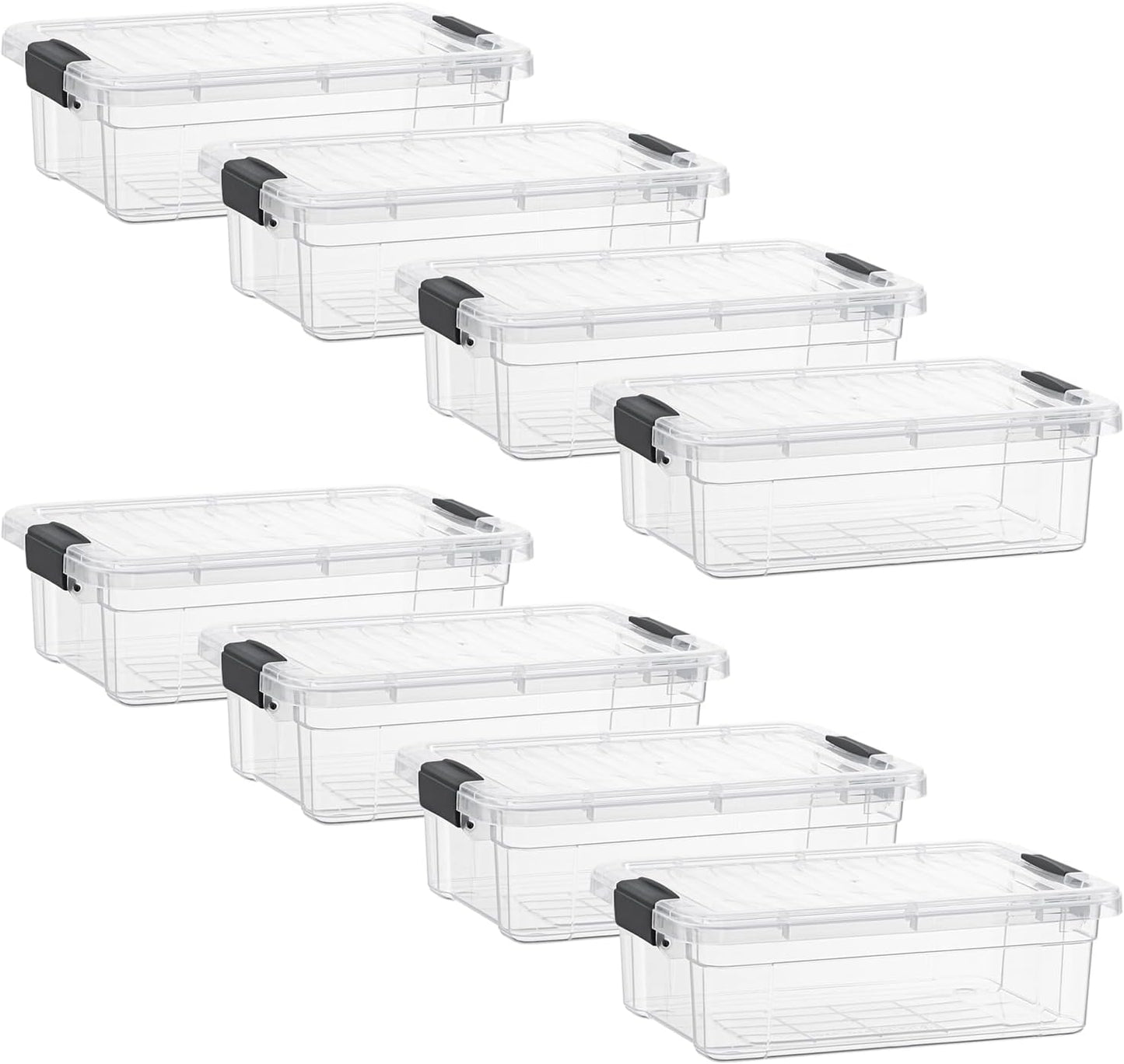 Superio Clear Storage Boxes with Lids, 4.5 Quart Plastic Container Bins for Organizing, Stackable Crates, BPA Free, Non Toxic, Odor Free, Organizers for Home, Office and Dorm, 8 Pack