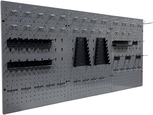 JZD 115 PCS Metal Pegboard Wall Organizer 3 Packs Metal Pegboard Kit 66x24 Inch Pegboard Panels Tool Organizer Kit with Accessories Hooks for Garage, Tool Storage,Craft Room