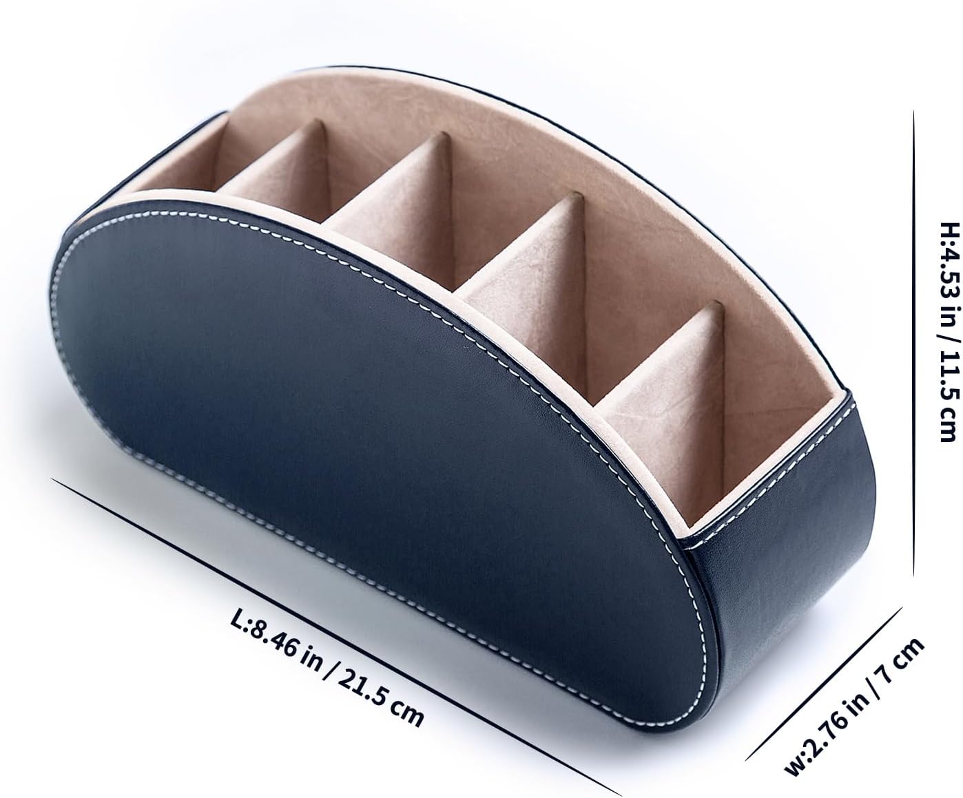 Remote Control Holders Organizer Box with 5 Compartment PU Leather Multi-functional Office Desk Storage Caddy Store Tv Remote for Media Player,Brush,Pencil,Glassees&Office Supplies (Dark Blue)