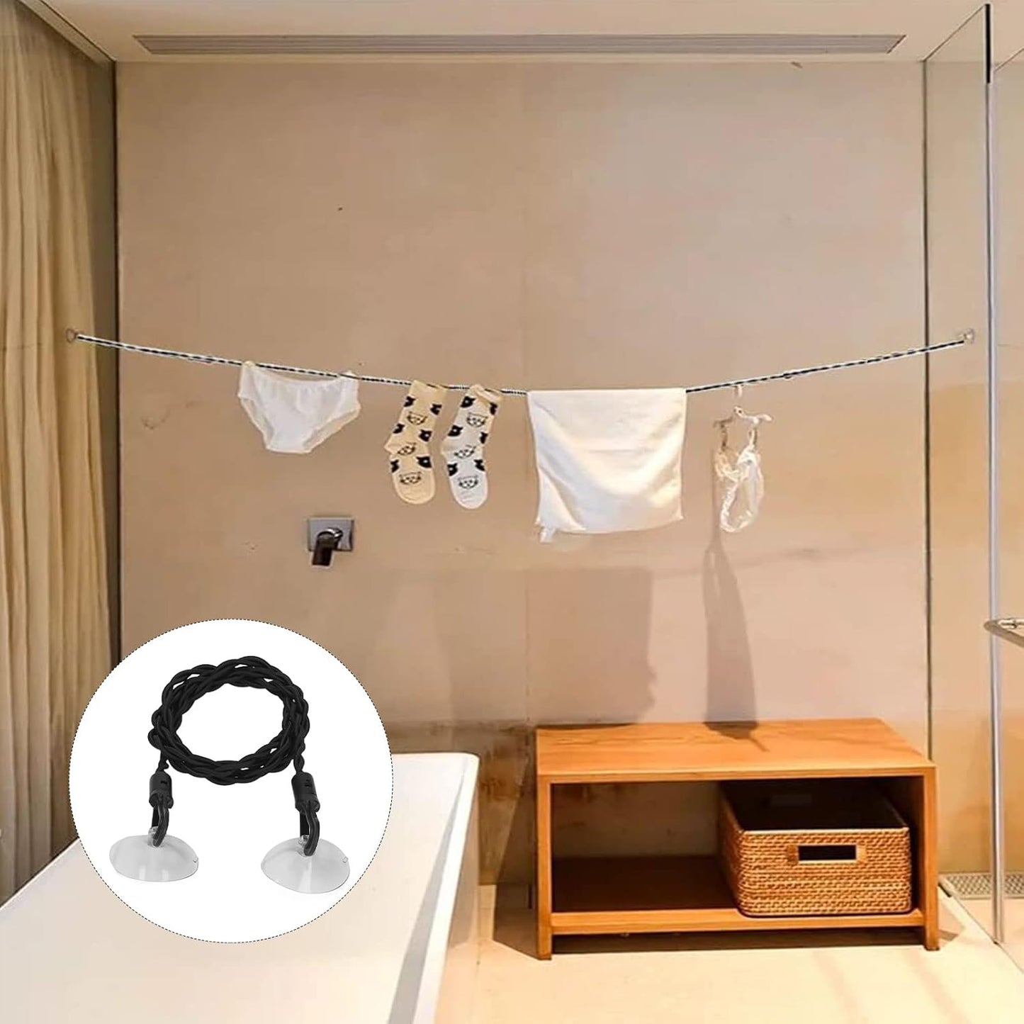TOPINCN Retractable Portable Clothesline for Travel, 2 Pieces Travel Clothesline Portable Retractable with Suction Cups, Clothing Line Camping Accessories Clothes Drying Line