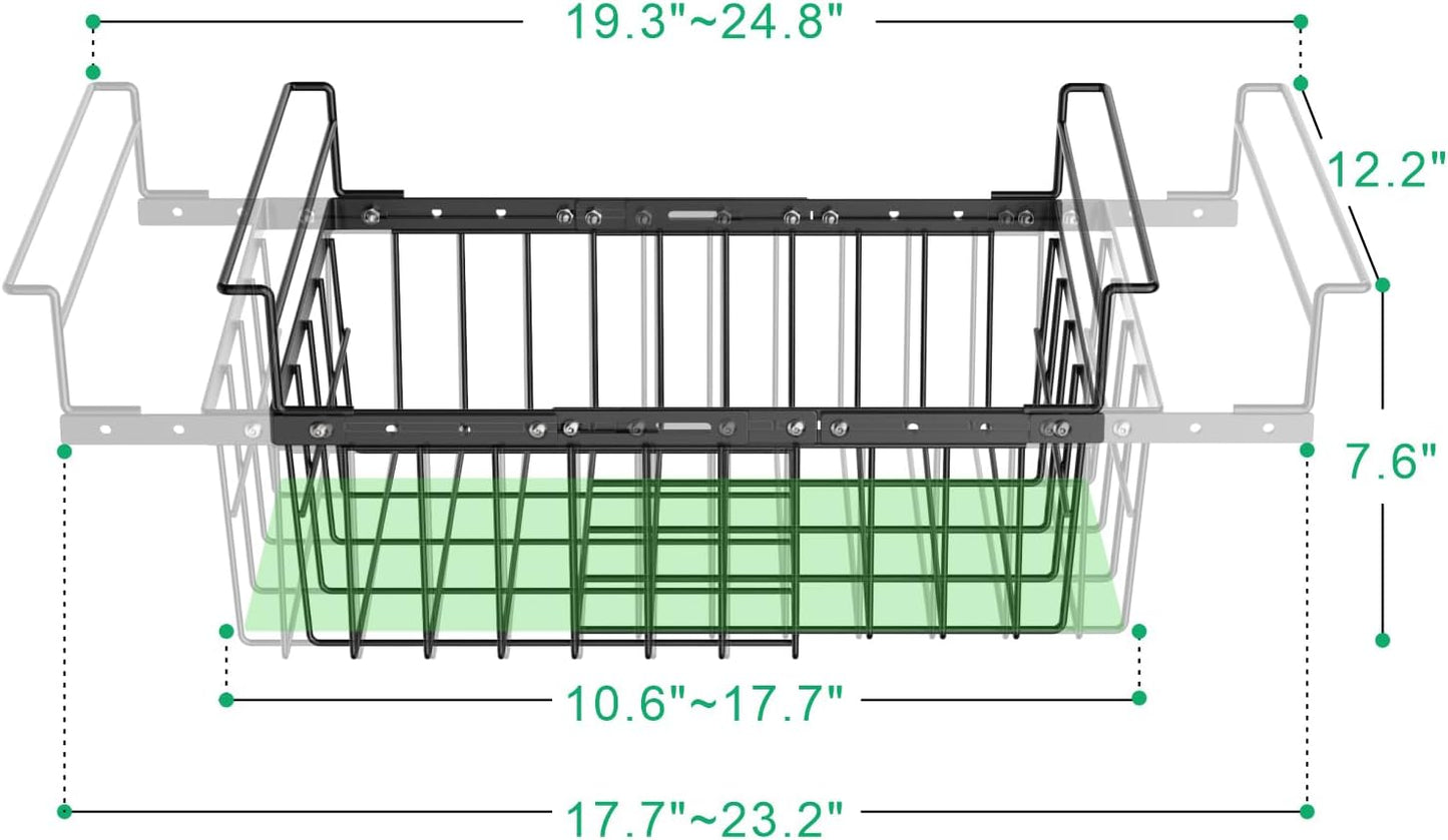 iSPECLE Large Chest Freezer Organizer Bins - 17.5" to 22.6" Expandable Length Baskets for Deep Freezer, Fit 10 to 20 Cu.FT, 2 Pack Adjustable Hanging Chest Freezer Basket, Black