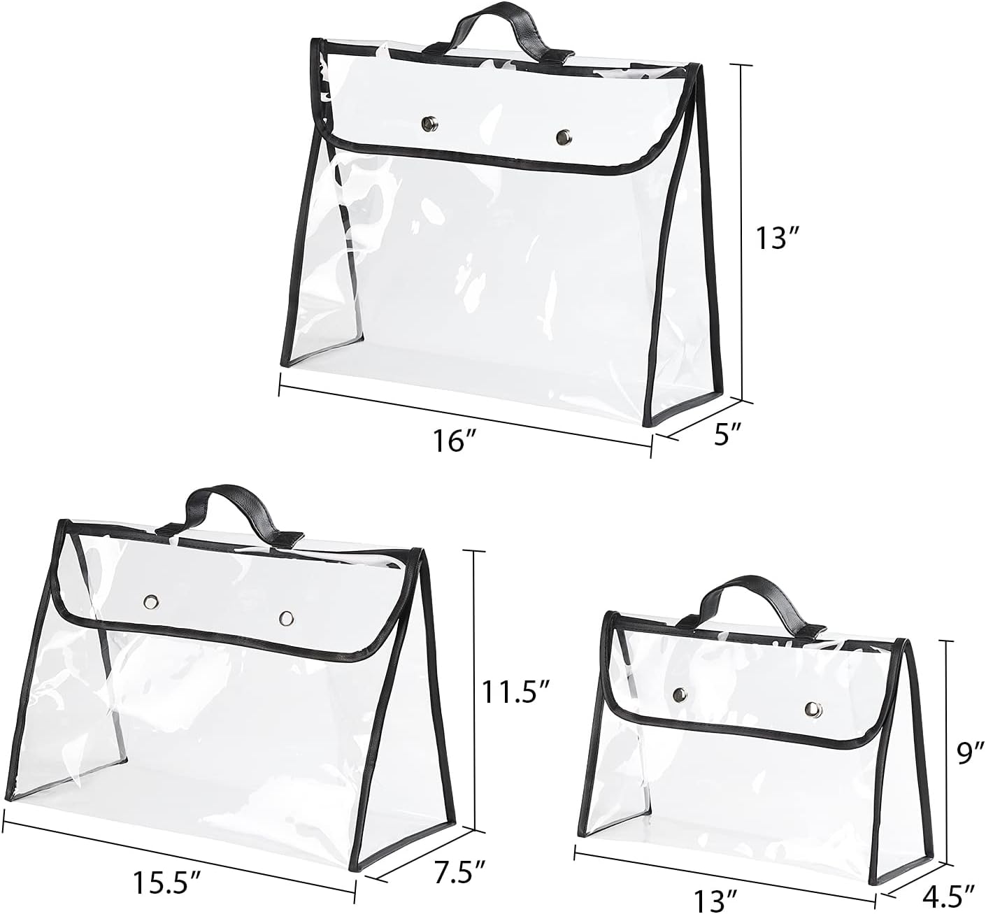 Univivi 6 Pack Dust Bags For Purses and Handbags,Clear Dust Covers Bag Organizer Closet Organizer System,Bedroom Handbag Organizer, With Magnet Button & Leather Handle (3 Size)