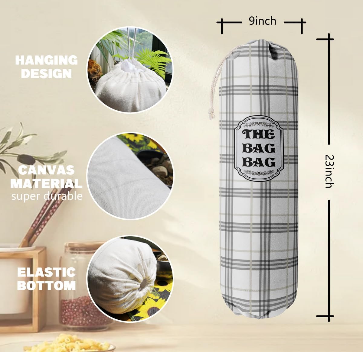 Classic Buffalo Check Plaid Grocery Bags Holder Organizer For Shopping Bags, Wall Mount Plastic Bags Storage Container Dispensers, Kitchen Housewarming Gifts For Women Family Friends Grandma Mom (A-9)