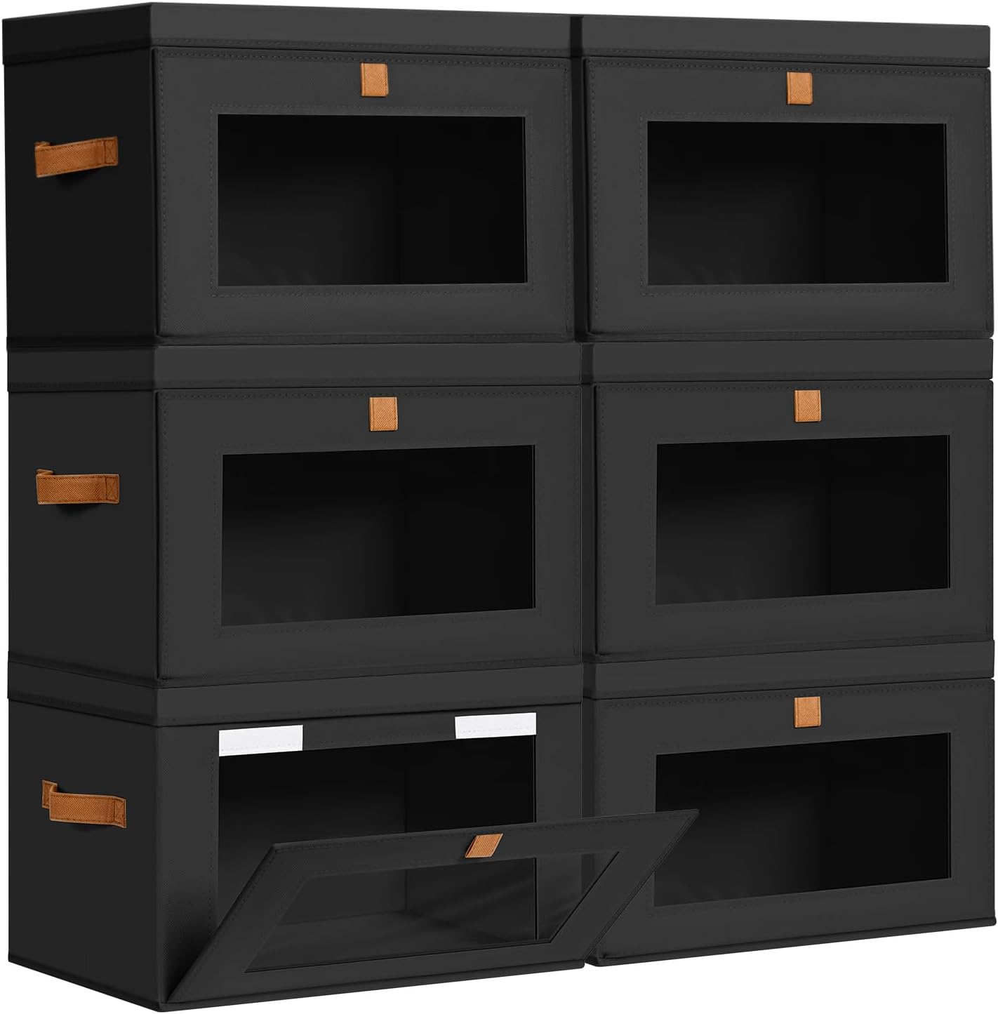 DIMJ Storage Bins with Lids - 6 Pack Large Fabric Closet Organizer with Window & Handles, Collapsible Decorative Storage Boxes for Shelves Under Bed, Books Clothes Blankets Sweaters Organization