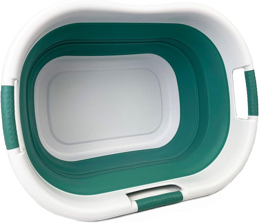 SAMMART 40L (10.5 gallon) Collapsible Plastic Laundry Basket - Foldable Storage Container- Portable Washing Tub - Space Saving Hamper (1, White/Celadon Green)