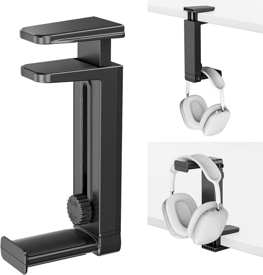 Headphone Stand Under-Desk or Headset Holder Above-Desk, Headphone Hanger & Headset Hook Under Desk Mount with Spring Clamp & Height Adjustable & Cable Clip for Gaming Gift Accessories