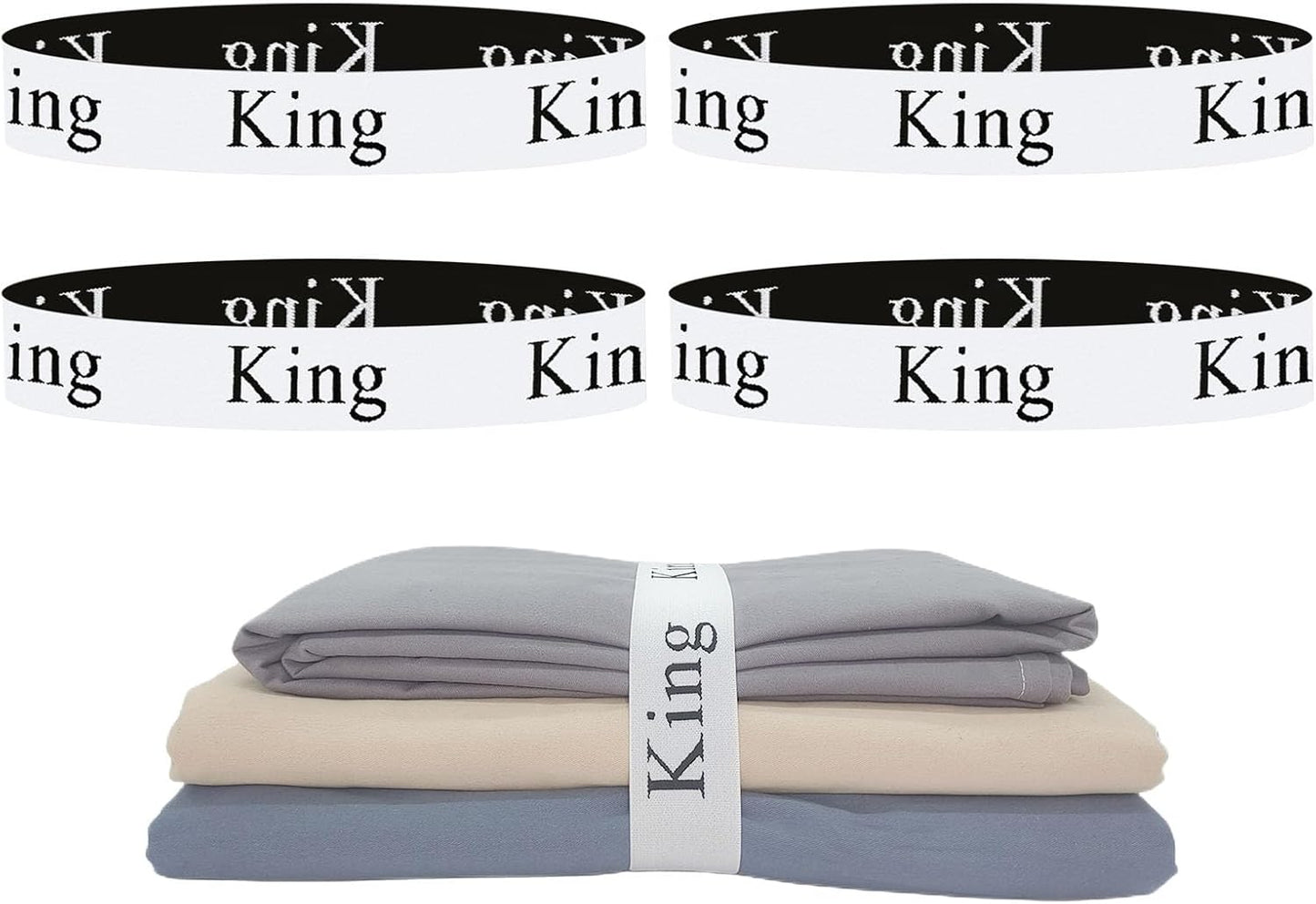 4 Pieces Bed Sheet Organizer Bands, Sheet Organizers and Storage Label Bands, Sheet Label for Bedding, Sheets Organizer for Closet,Sheet Keepers Linen Labels Bedding Bands (4Pcs King)