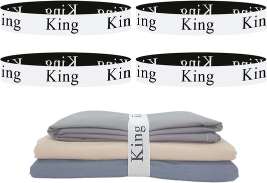 4 Pieces Bed Sheet Organizer Bands, Sheet Organizers and Storage Label Bands, Sheet Label for Bedding, Sheets Organizer for Closet,Sheet Keepers Linen Labels Bedding Bands (4Pcs King)