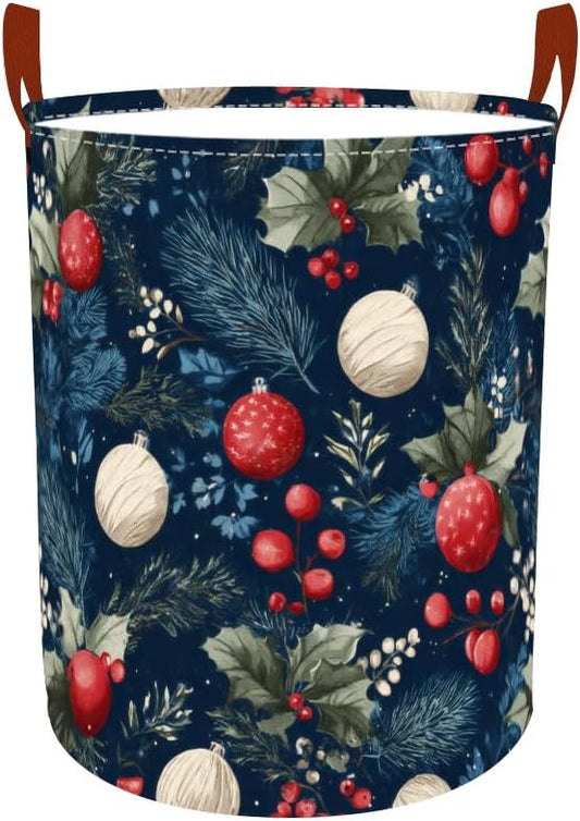 Laundry Hamper Winter Botanical Pattern Oxford Fabric Basket for Bedroom Bathroom Clothes Storage Foldable Laundry Container 15.7x19.7 Inch