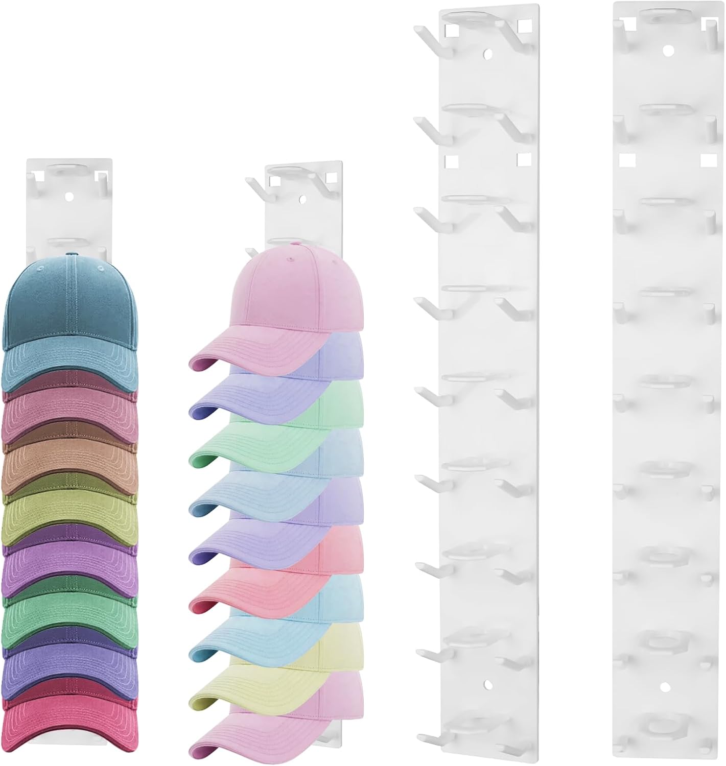 Hat Organizer for Baseball Caps,Hat Rack for Wall to Organize Collections& Reduce Clutter,Strong Adhesive Mount Holds 18 Hats,No Drilling,Closet Door and Bedroom,Gift for Hat Lovers(2PCSWhite)