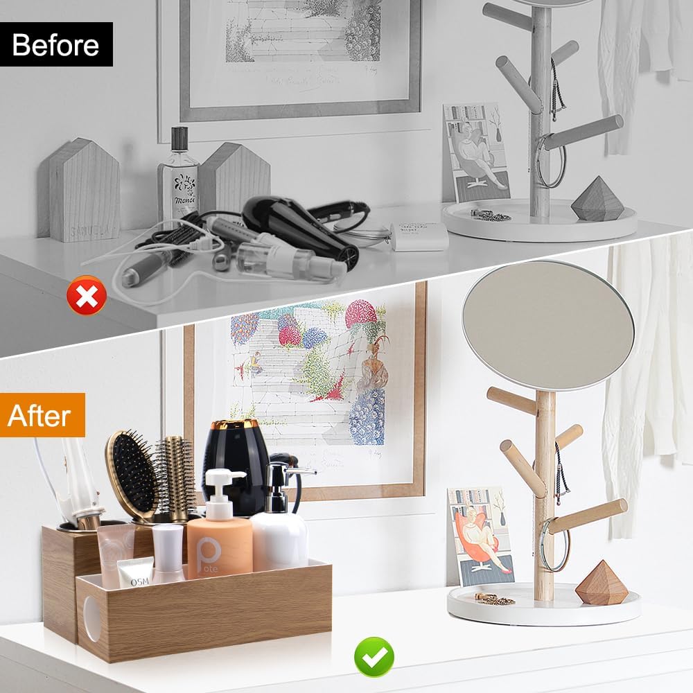 Hair Tool Organizer - Bathroom Vanity Organizers and Storage, Hair Styling Accessories Hot Tools Organizer Hair Dryer, Blow Dryer, Curling Iron, Flat Iron, Hair Straightener, Wood