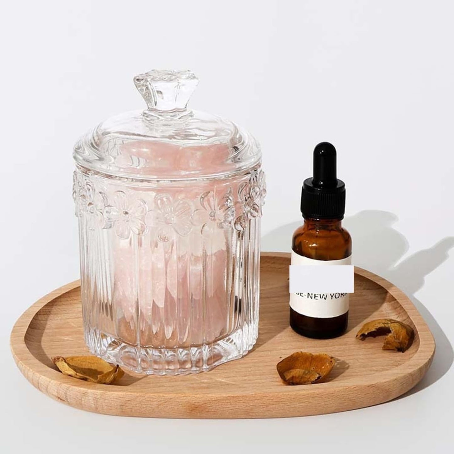 Qtip Cotton Ball Hair Ties Candy Holder Makeup Storage Bathroom Accessories Organizer Thick Glass Apothecary Jars with Lid, 2pcs (Clear)