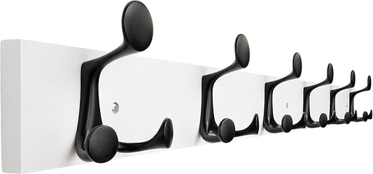 SKOLOO 39-Inch White Wood Coat Rack Wall Mount with 6 Triple Hooks - Ideal for Family Entrances, Classrooms, and Pet Supplies Storage - Perfect Coat Hooks for Wall, Pack of 2