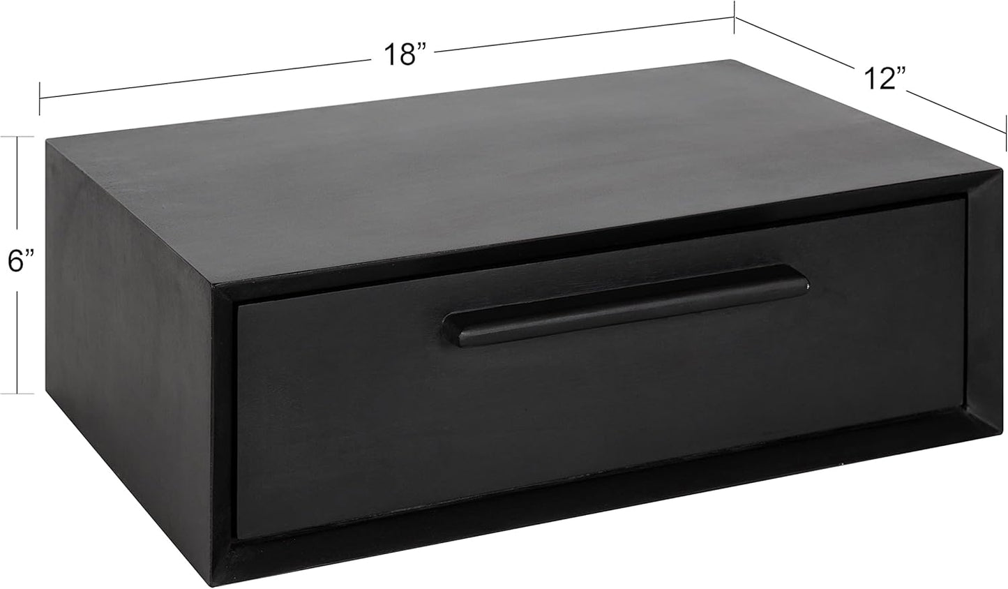 Kate and Laurel McCutcheon Floating Wood Storage Shelf, 18 x 12 x 6, Black, Decorative Transitional Floating Bedroom Nightstand with a Concealed Cubby Compartment