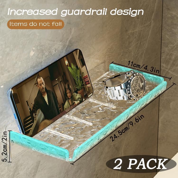 2 Piece Shower Organizer, Wall Floating Shelf, Clear Wall Mounted Organizer for Bathroom Storage and moreAcrylic No Drill Wall Mount Adhesive Shelf