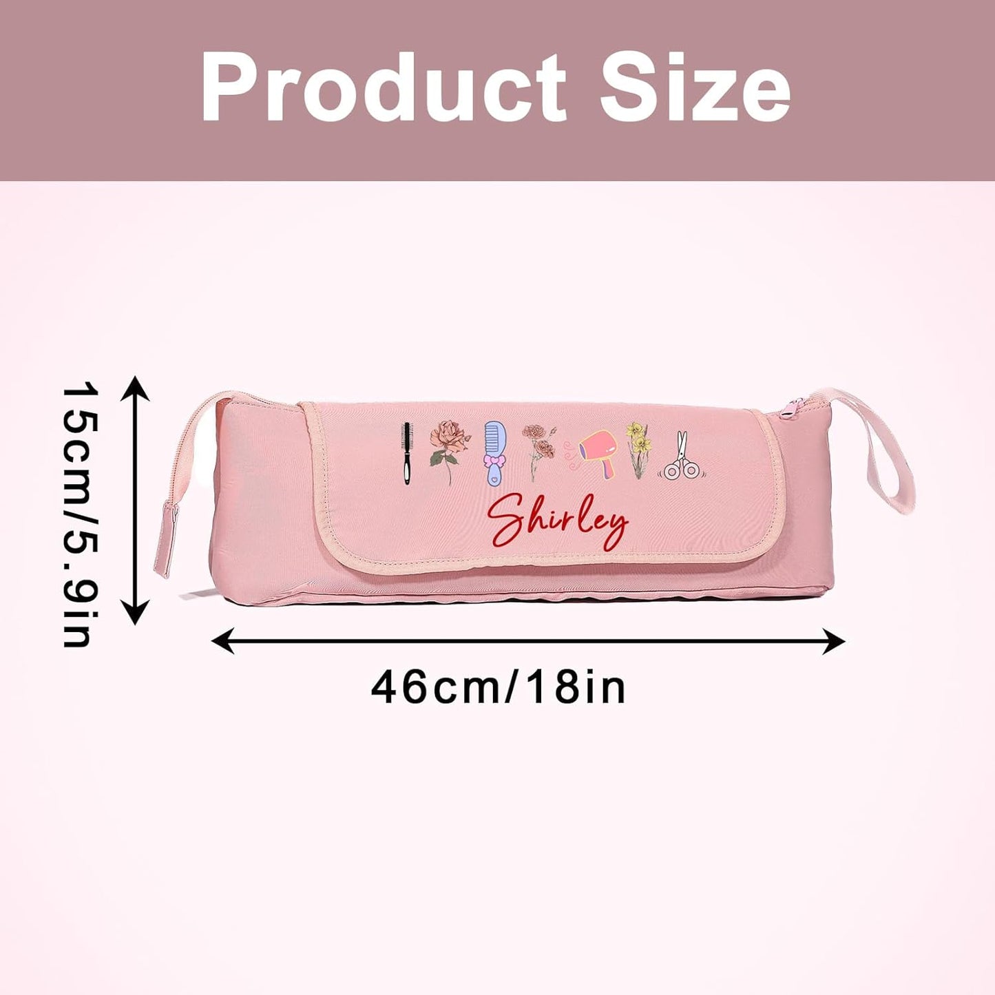 Personalized Hair Tool Bags with Heat Resistant Mat for Curling Iron & Flat Iron, Custom Name & Birth Flower Travel Bag for Hair Tools, curling iron bag for Women & Stylists (Style2)