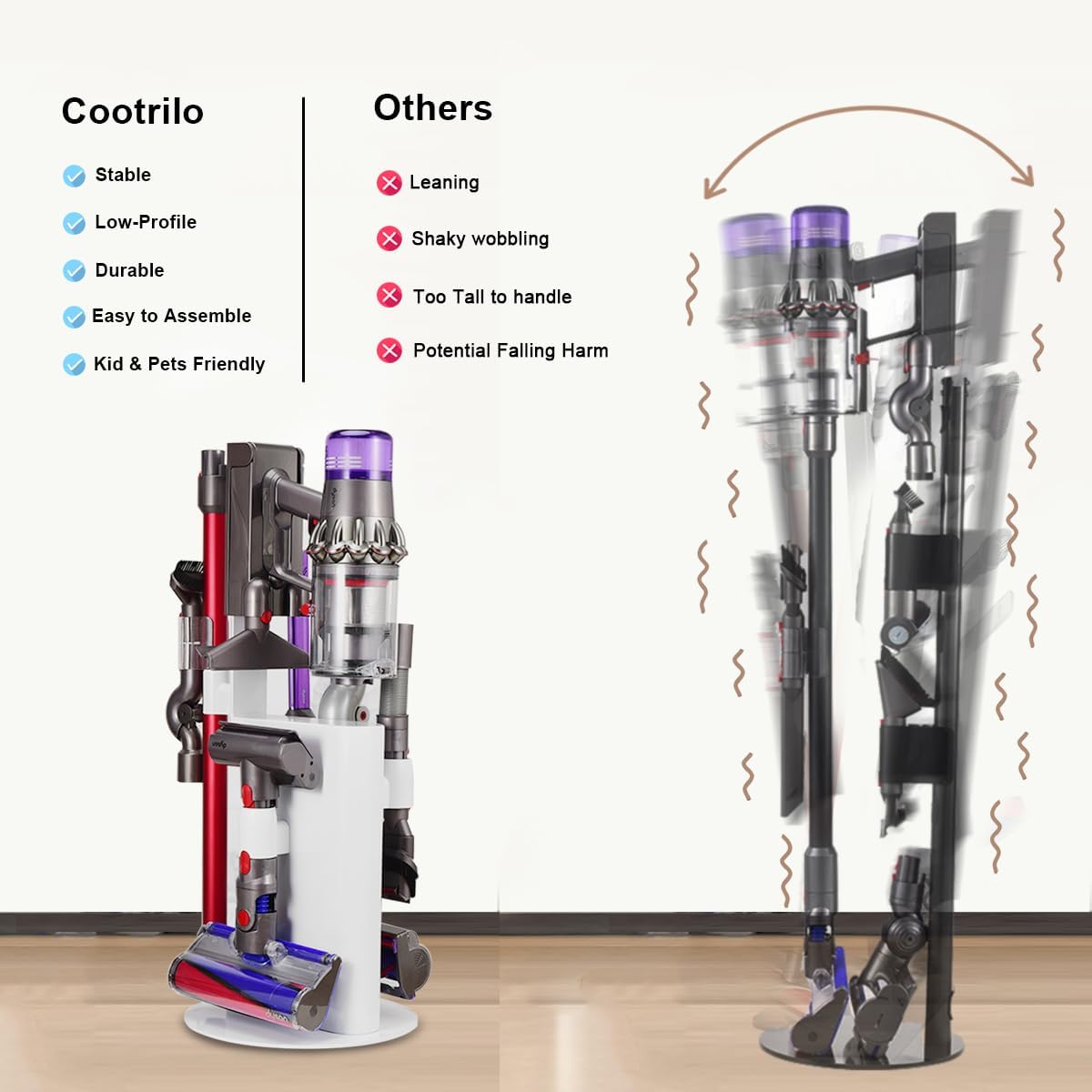 Vacuum Stand Holder for Dyson V15 V11 V10 V8 V7 V6 Cleaner, Stable Metal Storage Rack, Drill-Free Organizer Bracket Compatible with Dyson Cordless Vacuum Cleaner and Its Tools, White
